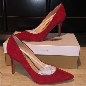 JESSICA SIMPSON RED CHERRY SUEDE PUMPS